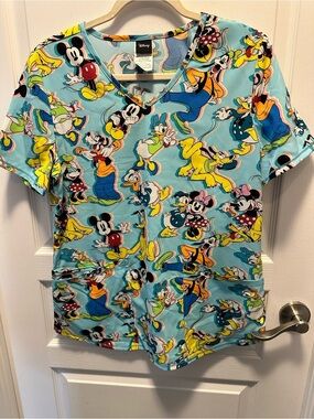 Disney Mickey & Friends Scrub Top Blue Stretch Nurse Medical S
